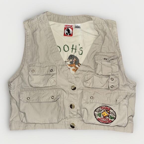 Vintage Mickey Inc Winnie the Pooh Outdoor Adventure Fishing Vest Tan Medium 90s - Picture 1 of 8